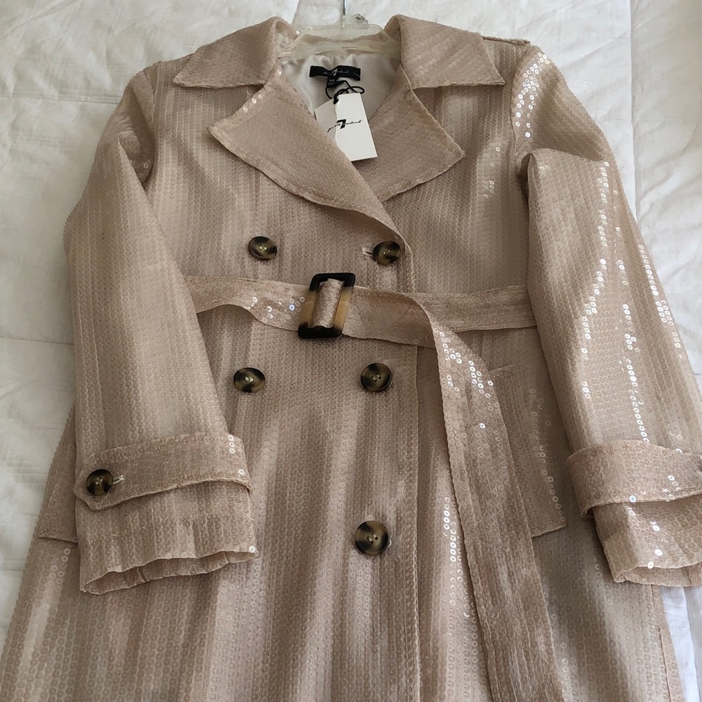 7 For All Mankind Sequin Trench Coat in Nude Beige - Picture 3 of 11